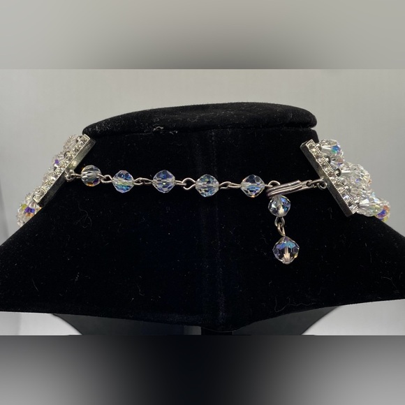 Aurora Borealis AB Five Strand Faceted Crystal Glass Choker Necklace Vintage - Picture 9 of 12
